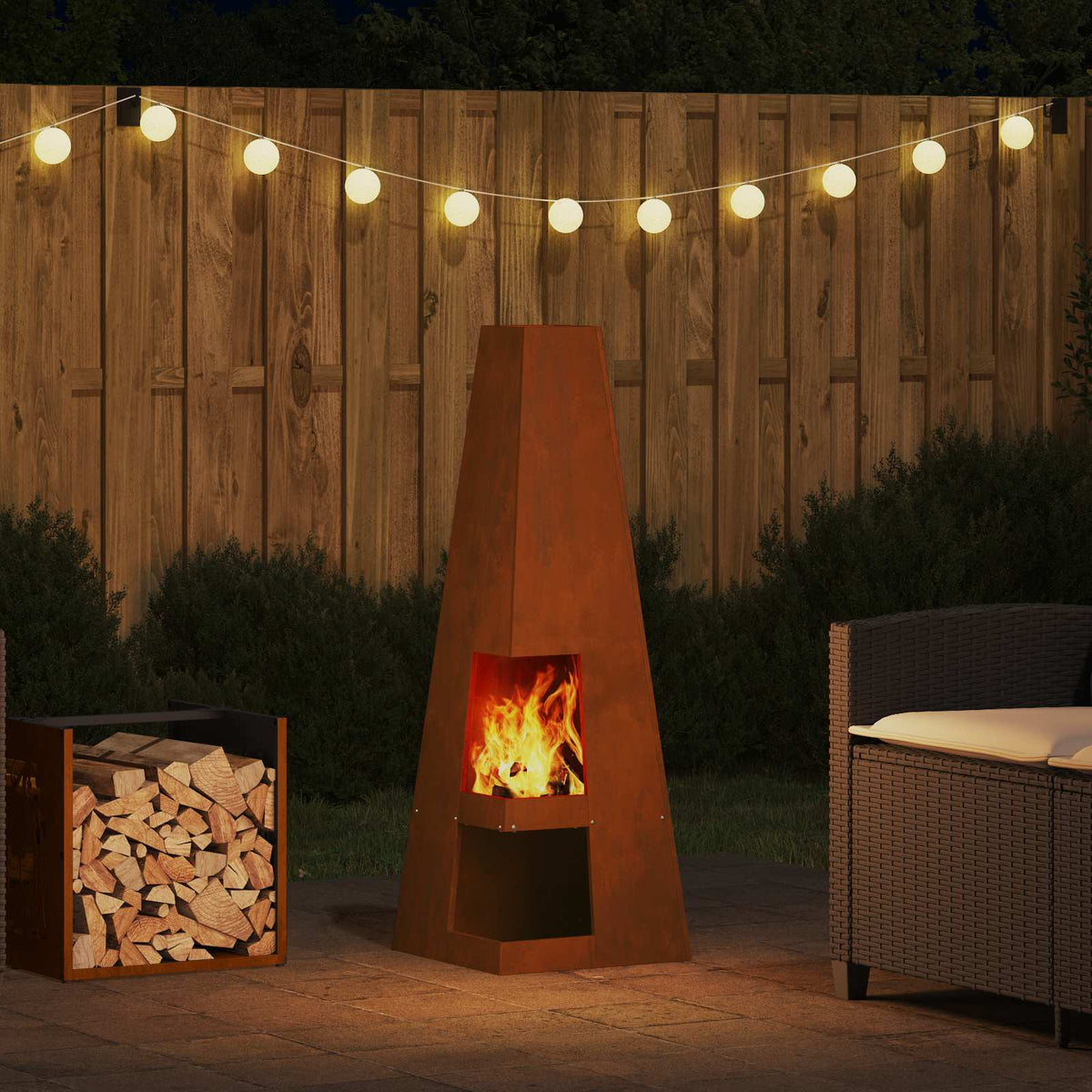 Feuerstelle Rostoptik 35 x 35 x 100 cm