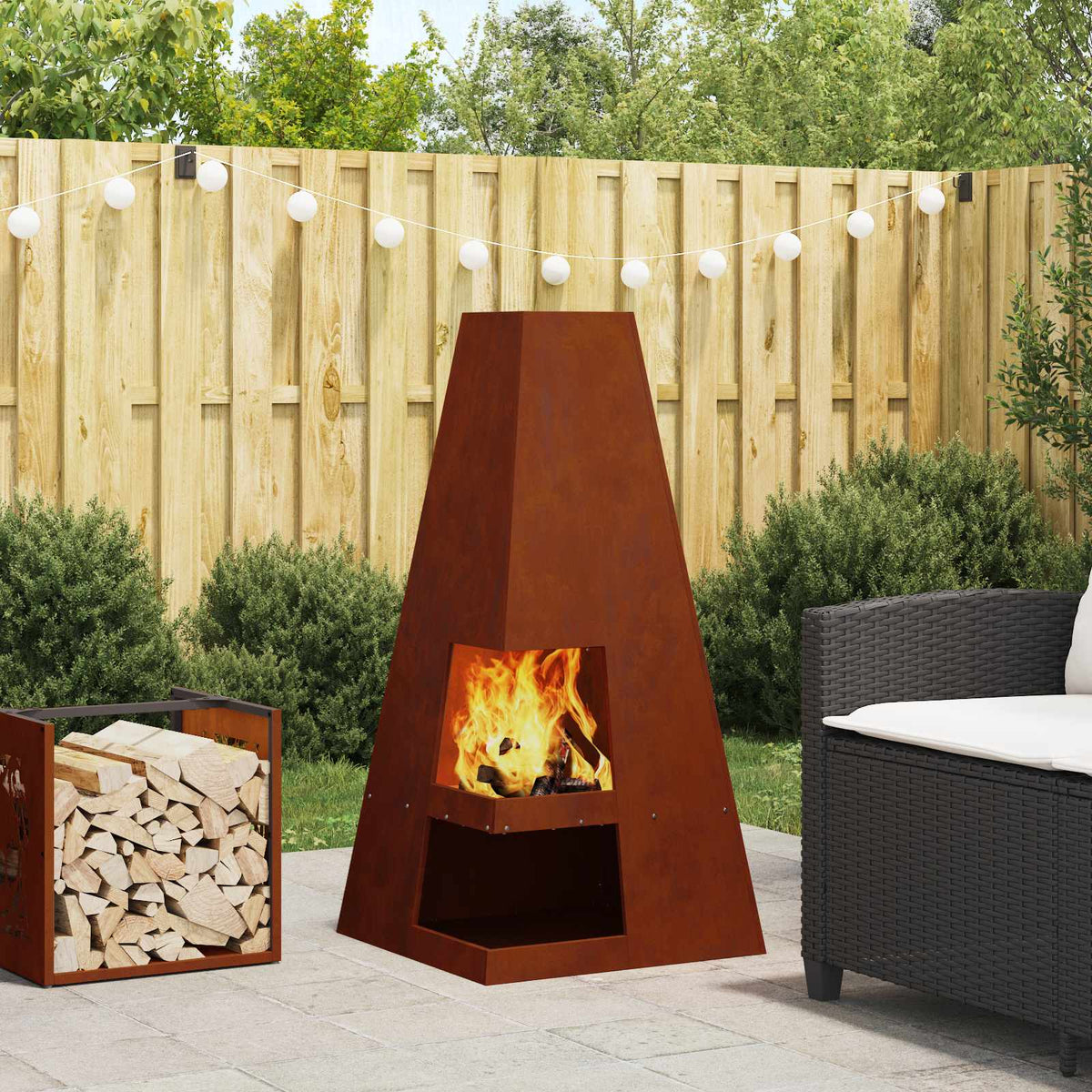 Feuerstelle Rostoptik 50 x 50 x 100 cm Wetterfeststahl