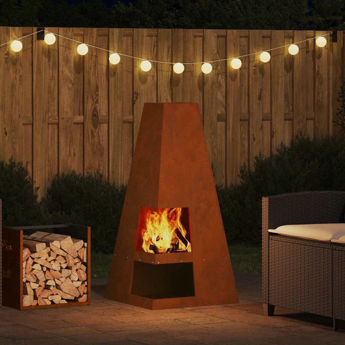 Feuerstelle Rostoptik 50 x 50 x 100 cm Wetterfeststahl