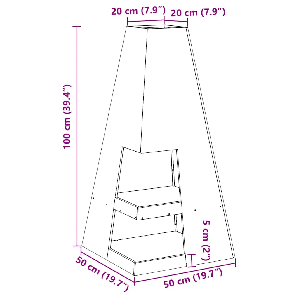 Feuerstelle Rostoptik 50 x 50 x 100 cm Wetterfeststahl