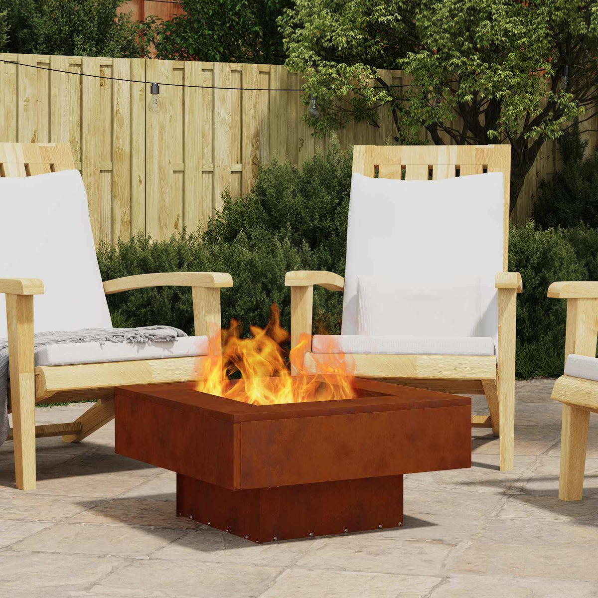 Feuerstelle Rostoptik 60 x 60 x 30 cm Wetterfeststahl