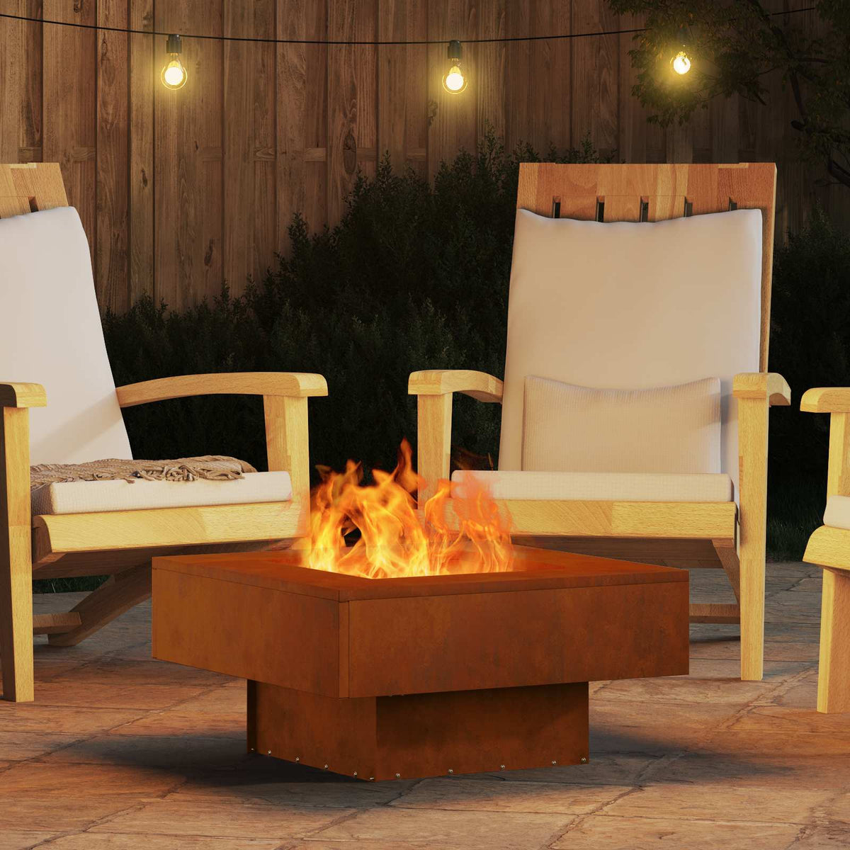 Feuerstelle Rostoptik 60 x 60 x 30 cm Wetterfeststahl