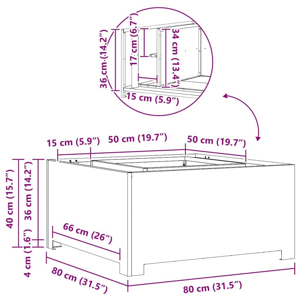 Feuerstelle Rostig 80 x 80 x 40 cm Wetterfeststahl