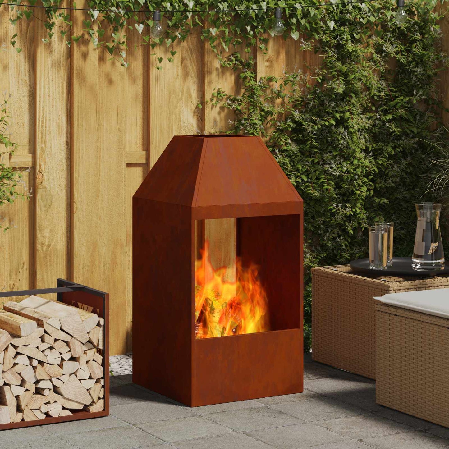 Feuerstelle Rostoptik 50 x 50 x 100 cm Wetterfeststahl