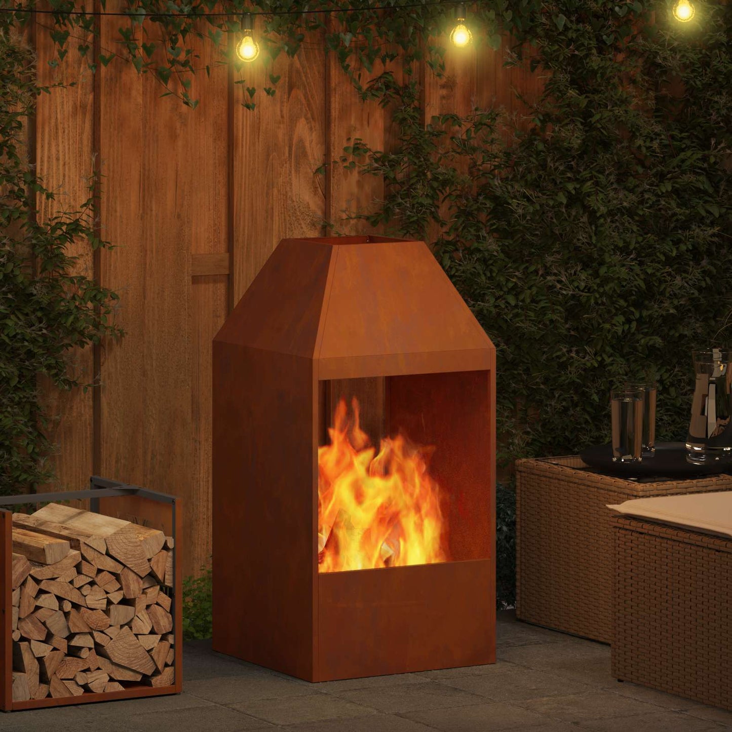 Feuerstelle Rostoptik 50 x 50 x 100 cm Wetterfeststahl