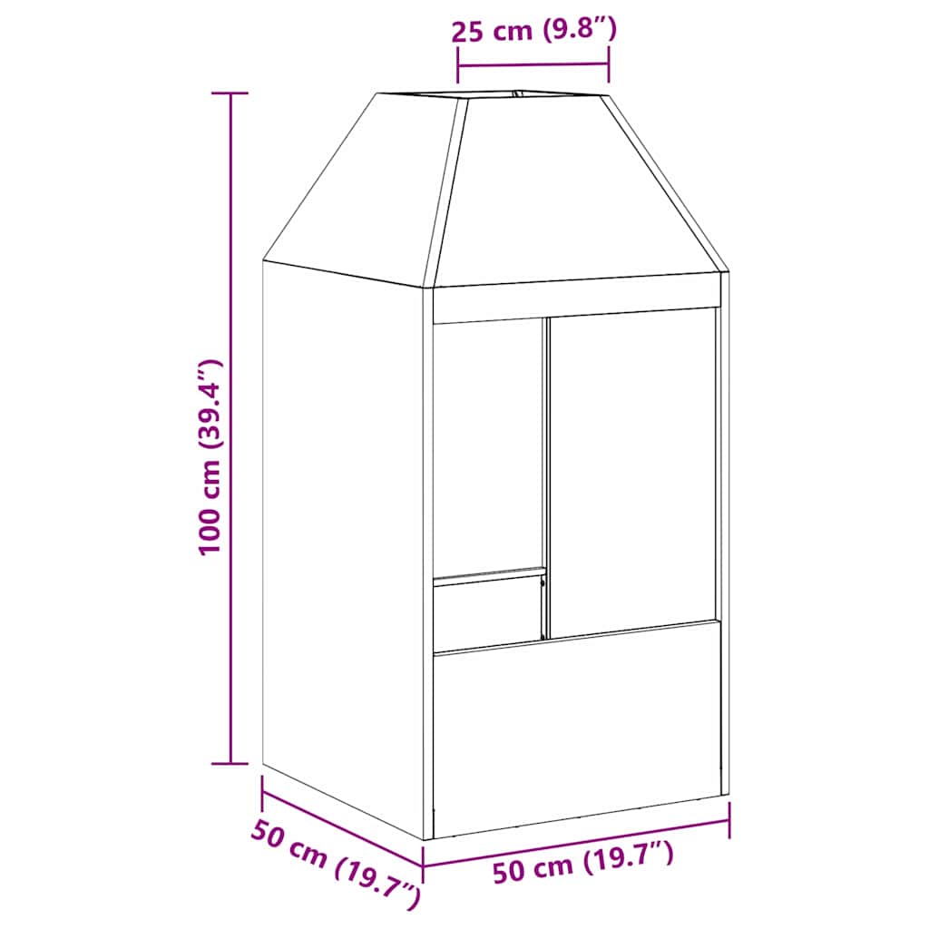 Feuerstelle Rostoptik 50 x 50 x 100 cm Wetterfeststahl