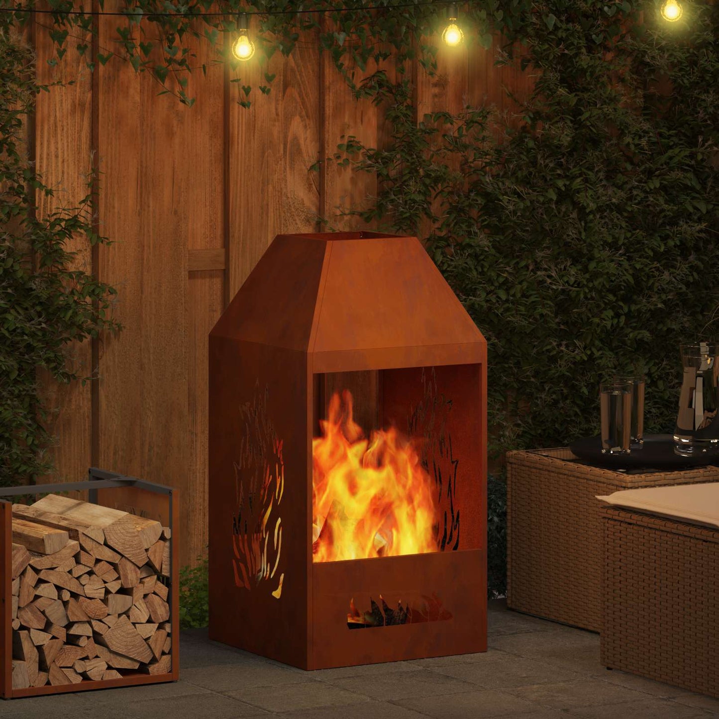 Feuerstelle Rostoptik 50 x 50 x 100 cm Wetterfeststahl