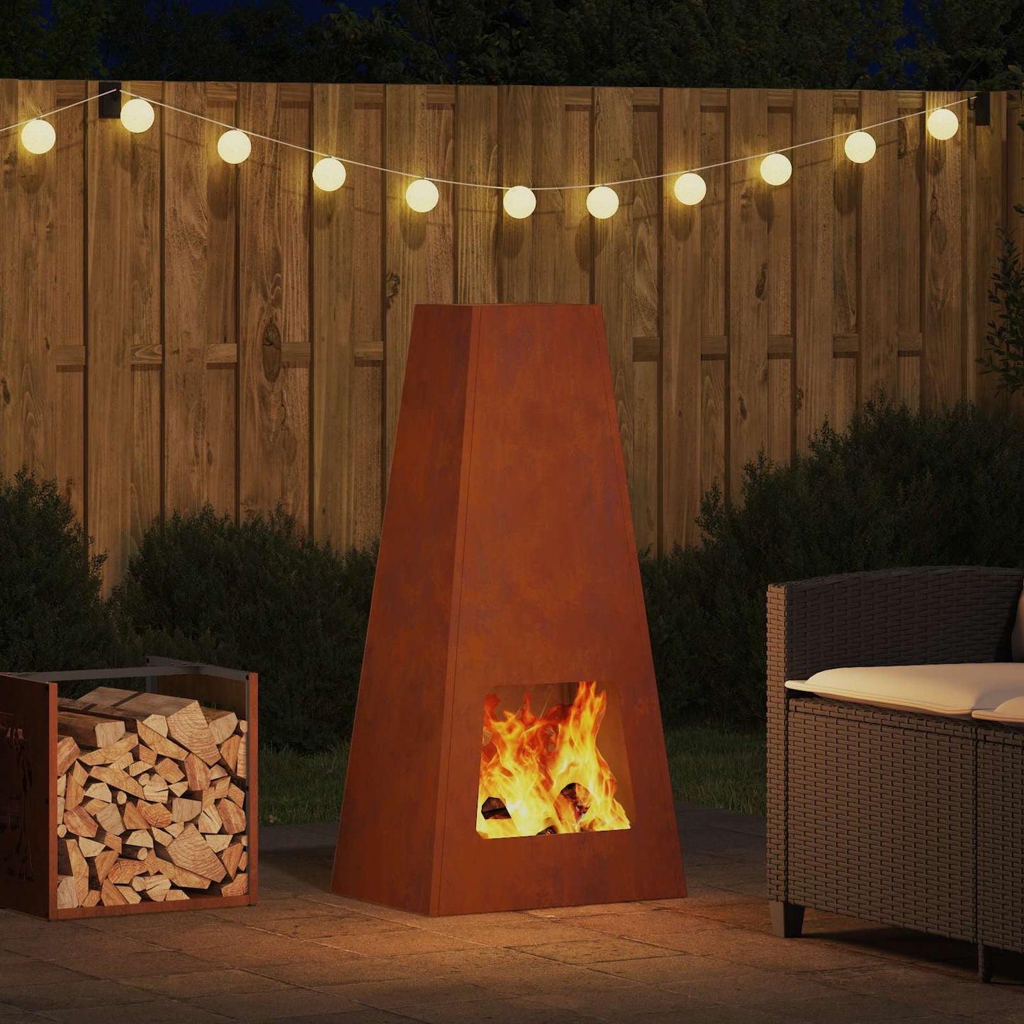 Feuerstelle Rostoptik 50 x 35 x 100 cm Wetterfeststahl