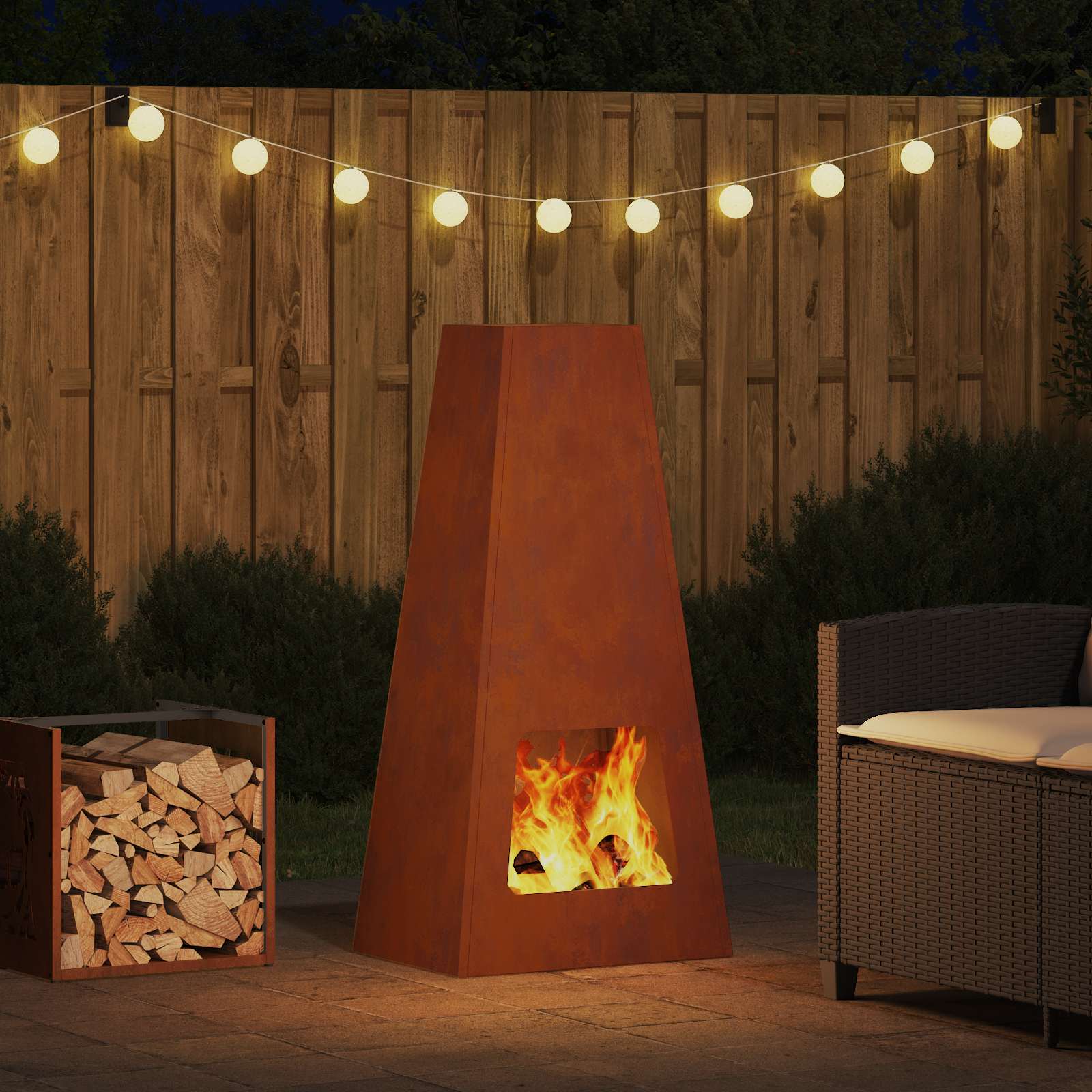 Feuerstelle Rostoptik 50 x 35 x 100 cm Wetterfeststahl
