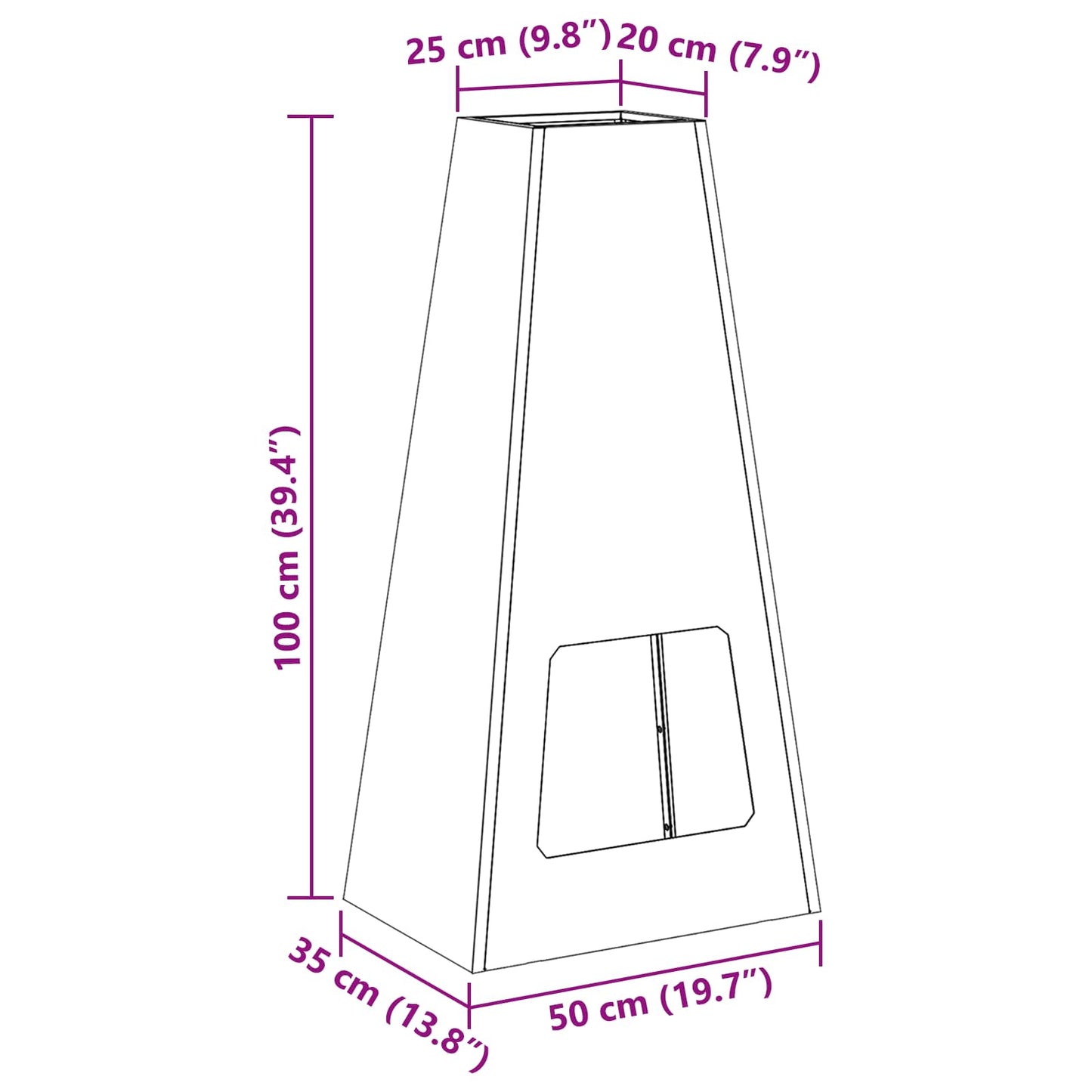 Feuerstelle Rostoptik 50 x 35 x 100 cm Wetterfeststahl