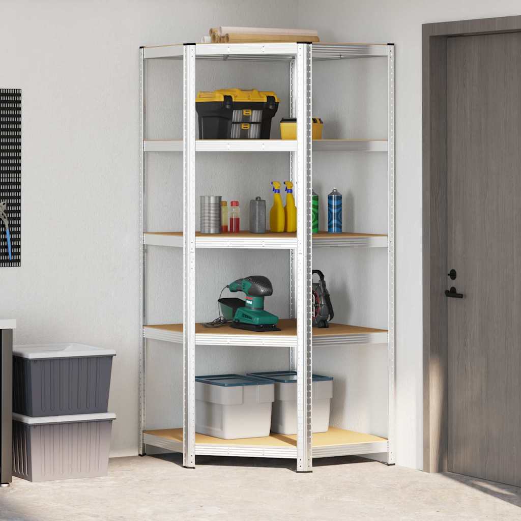 Eckregal mit Regal Silber 90 x 90 x 198 cm Holzwerkstoff