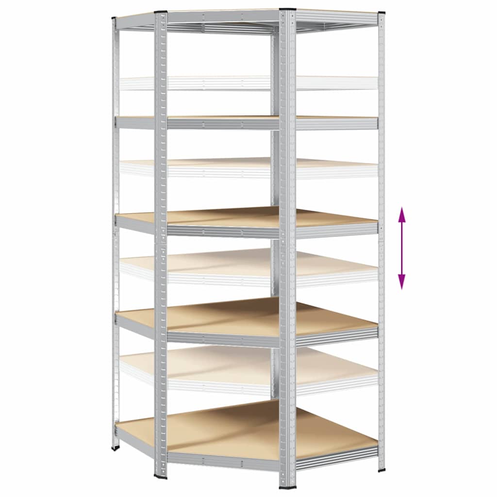 Eckregal mit Regal Silber 90 x 90 x 198 cm Holzwerkstoff