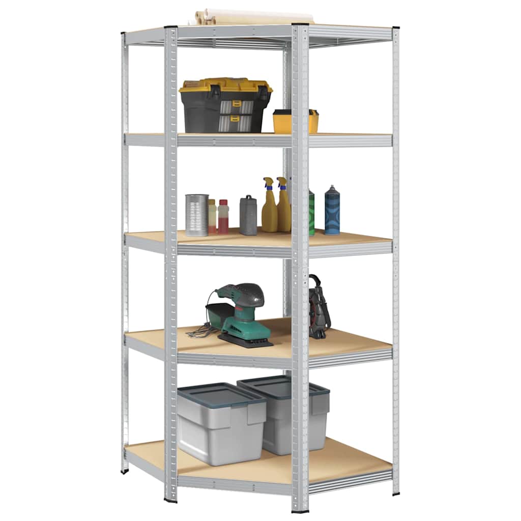Eckregal mit Regal Silber 90 x 90 x 198 cm Holzwerkstoff