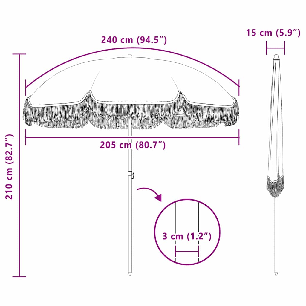 Sonnenschirm Grau und Weiß Ø 205 x 209 cm Stahl