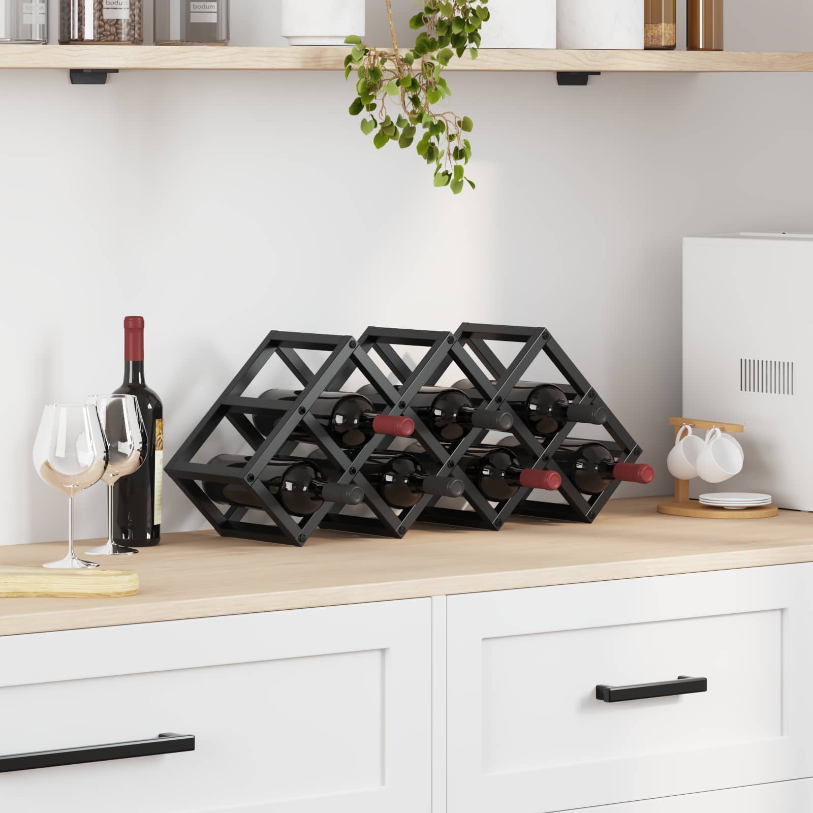 Weinregal Schwarz Eichen-Optik 63 x 16,5 x 25 cm