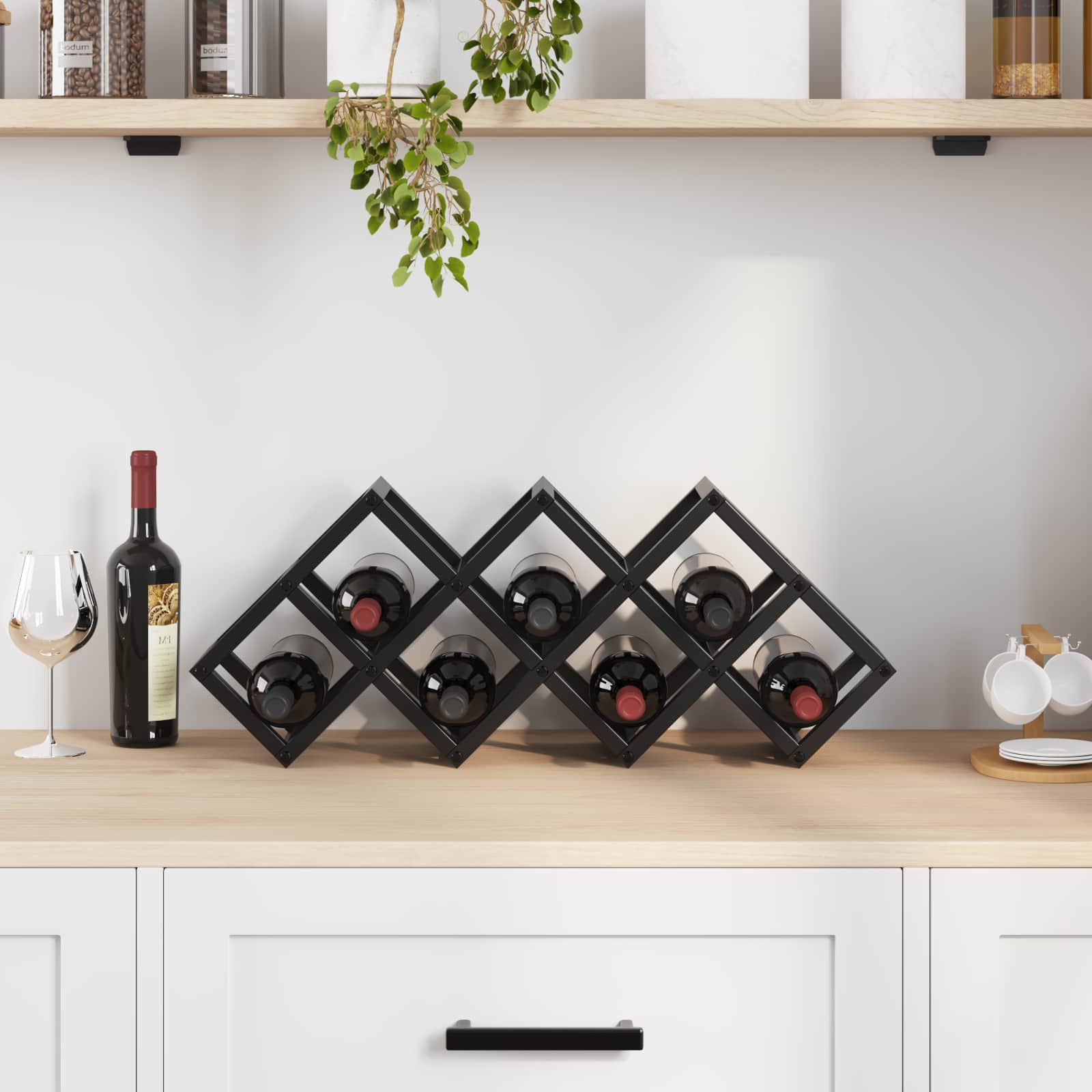 Weinregal Schwarz Eichen-Optik 63 x 16,5 x 25 cm