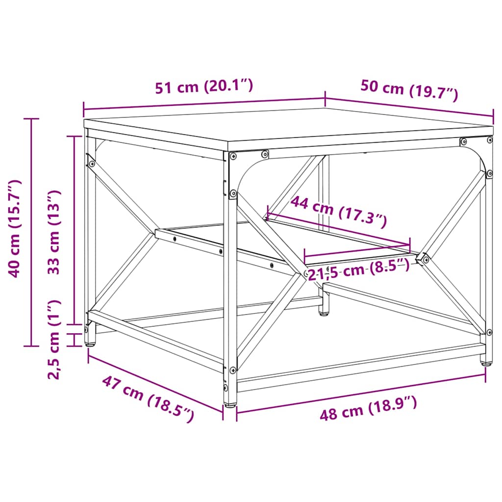 Couchtisch Altholz 51 x 50 x 40 cm Ingenieurholz und Stahl