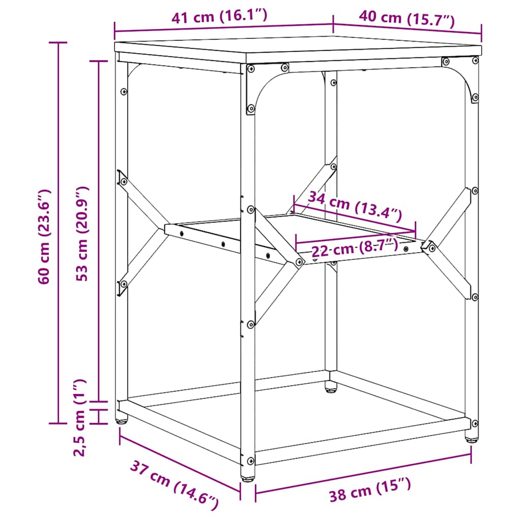 Beistelltisch Schwarz Eichen-Optik 41 x 40 x 60 cm