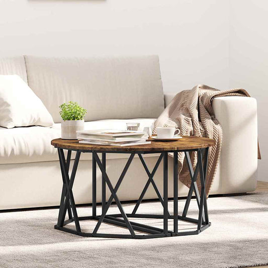 Couchtisch Räuchereiche 80 x 80 x 42 cm Ingenieurholz und Stahl