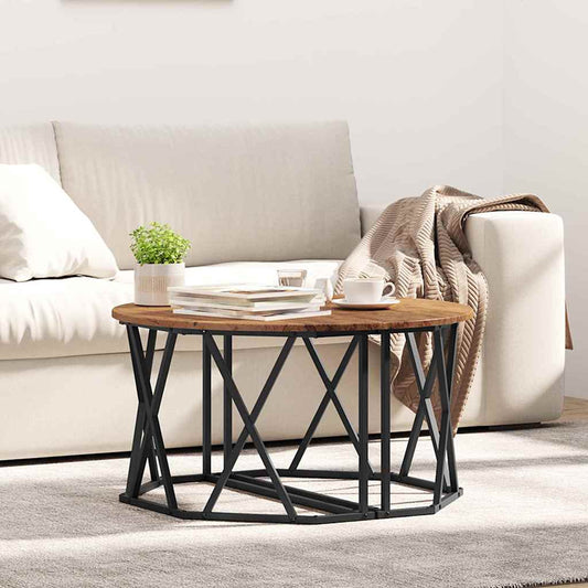 Couchtisch Altholz 80 x 80 x 42 cm Ingenieurholz und Stahl