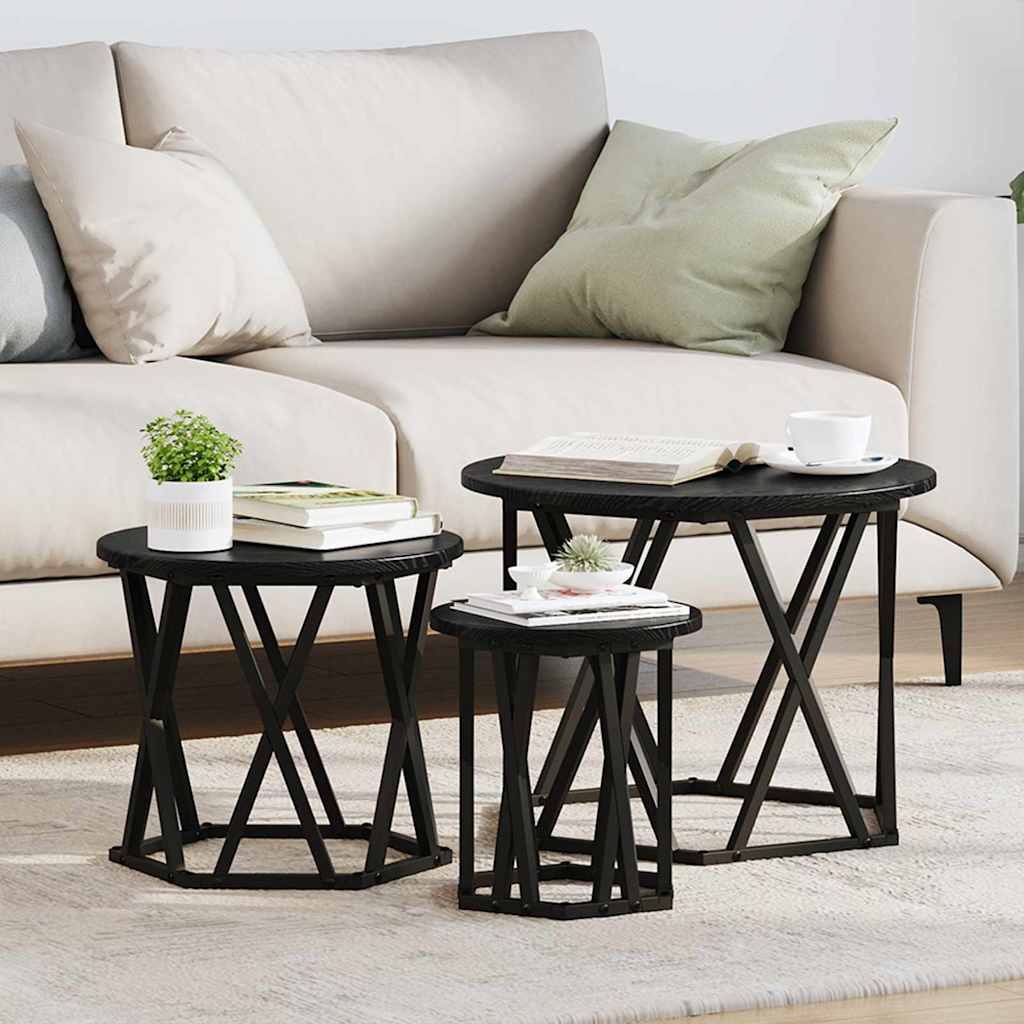 Nesting Beistelltisch 3 stk. Schwarz Eichen-Optik