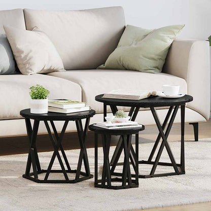 Nesting Beistelltisch 3 stk. Schwarz Eichen-Optik