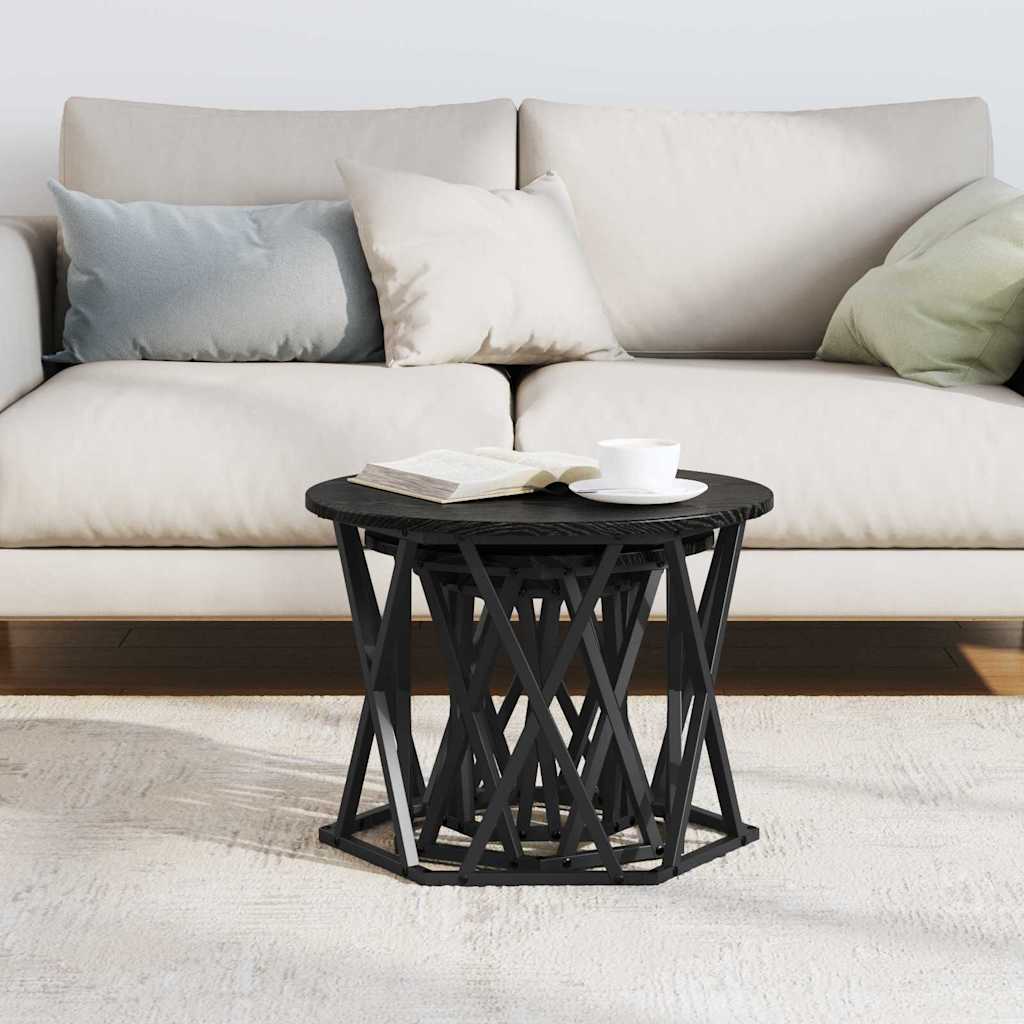 Nesting Beistelltisch 3 stk. Schwarz Eichen-Optik