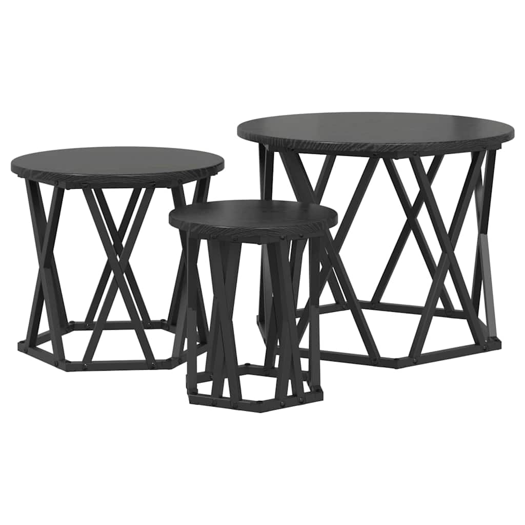 Nesting Beistelltisch 3 stk. Schwarz Eichen-Optik