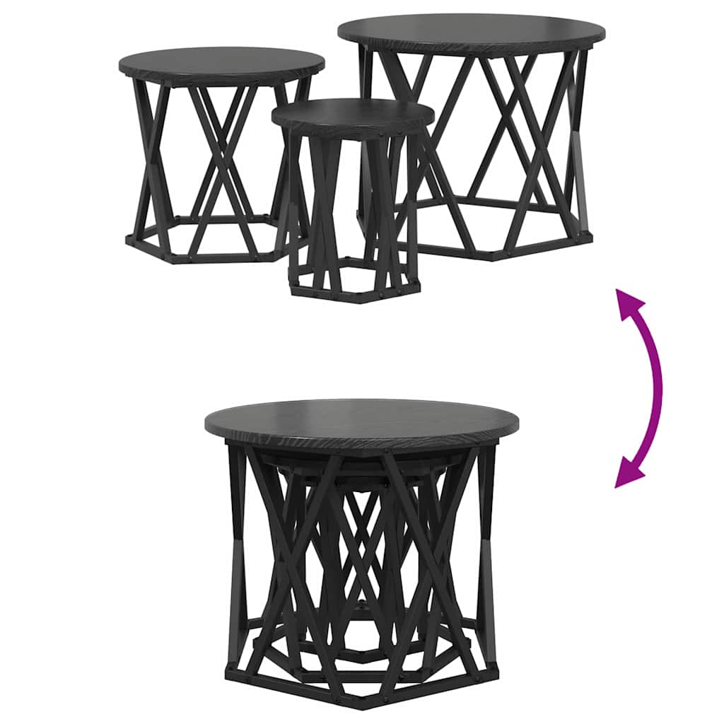 Nesting Beistelltisch 3 stk. Schwarz Eichen-Optik