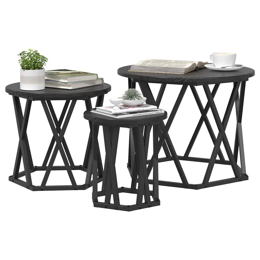 Nesting Beistelltisch 3 stk. Schwarz Eichen-Optik