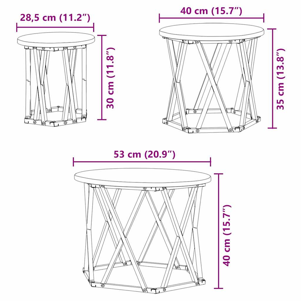 Nesting Beistelltisch 3 stk. Sonoma-Eiche 53 x 53 x 40 cm