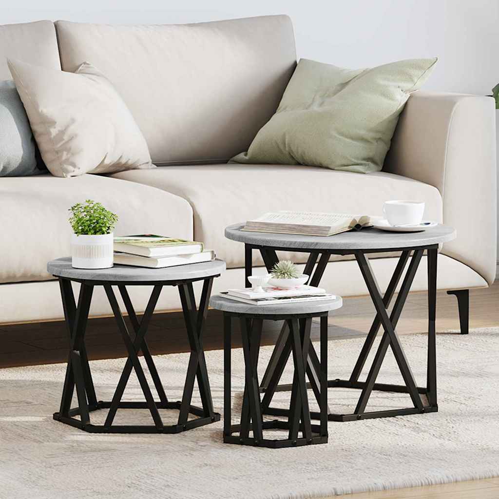 Nesting Beistelltisch 3 stk. Sonoma-Grau 53 x 53 x 40 cm