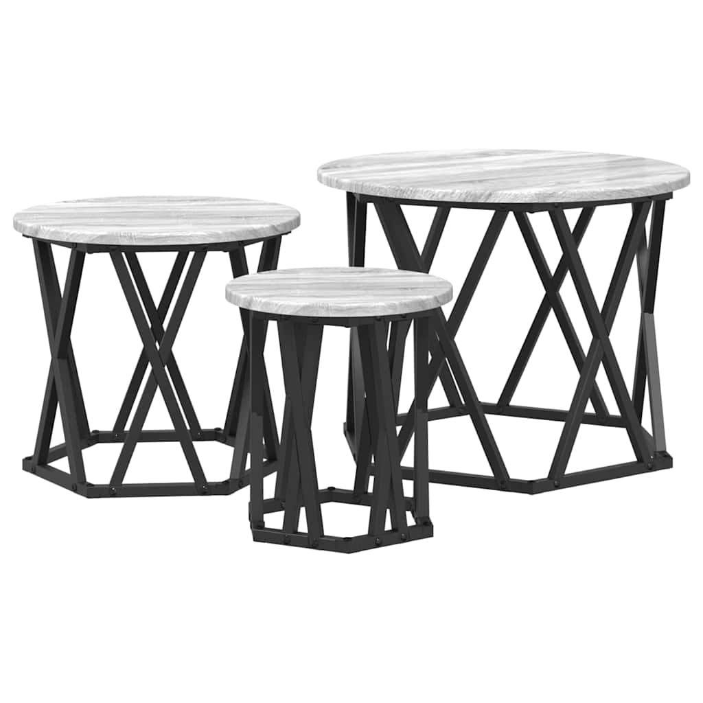 Nesting Beistelltisch 3 stk. Sonoma-Grau 53 x 53 x 40 cm