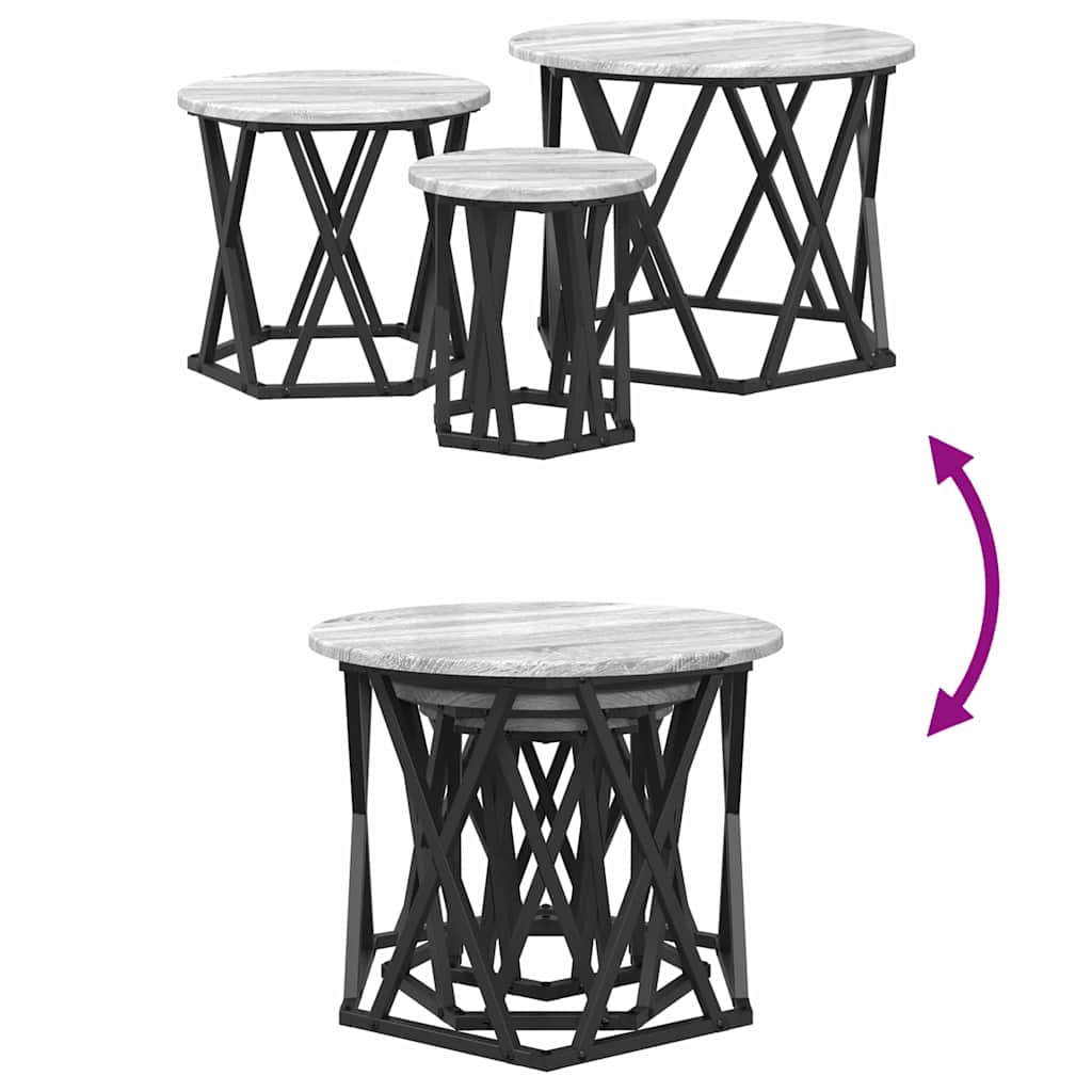 Nesting Beistelltisch 3 stk. Sonoma-Grau 53 x 53 x 40 cm