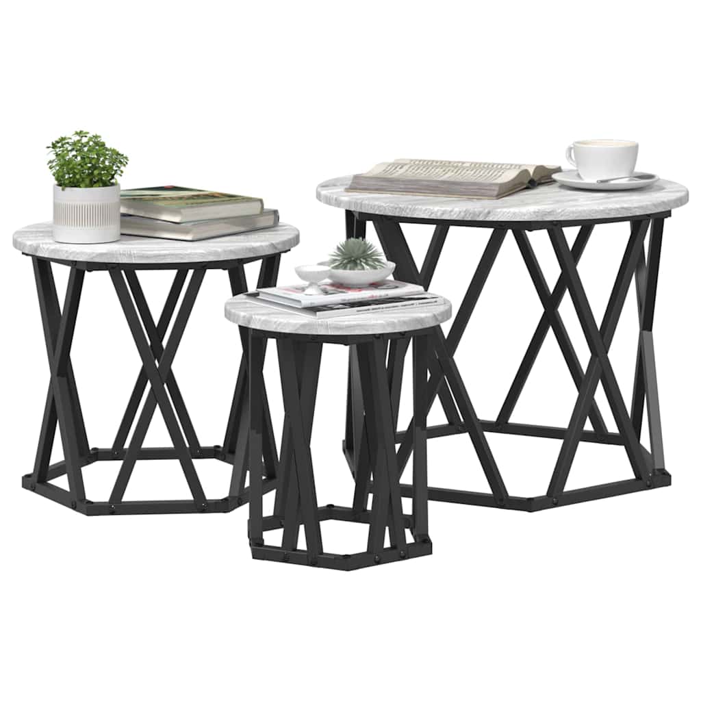 Nesting Beistelltisch 3 stk. Sonoma-Grau 53 x 53 x 40 cm