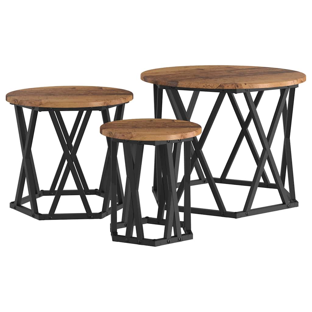 Nesting Beistelltisch 3 stk. Altholz 53 x 53 x 40 cm