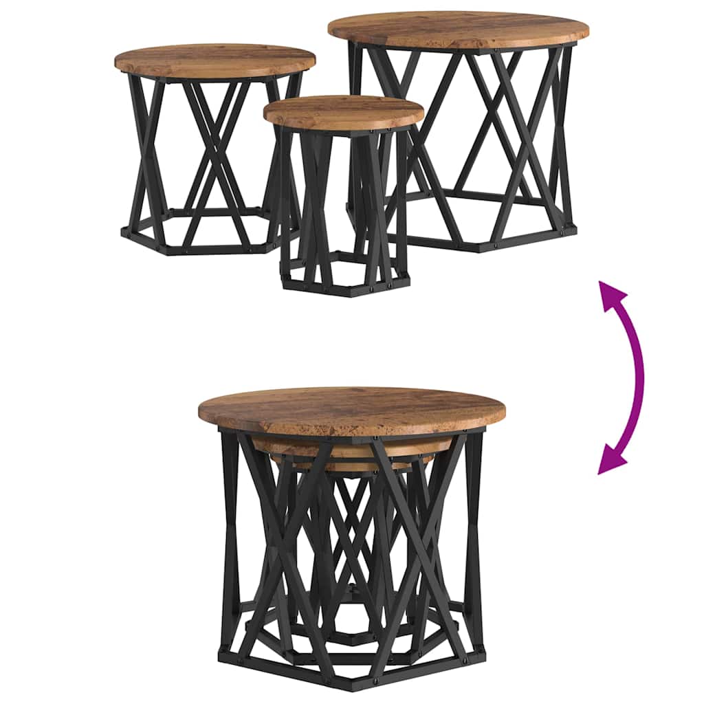 Nesting Beistelltisch 3 stk. Altholz 53 x 53 x 40 cm