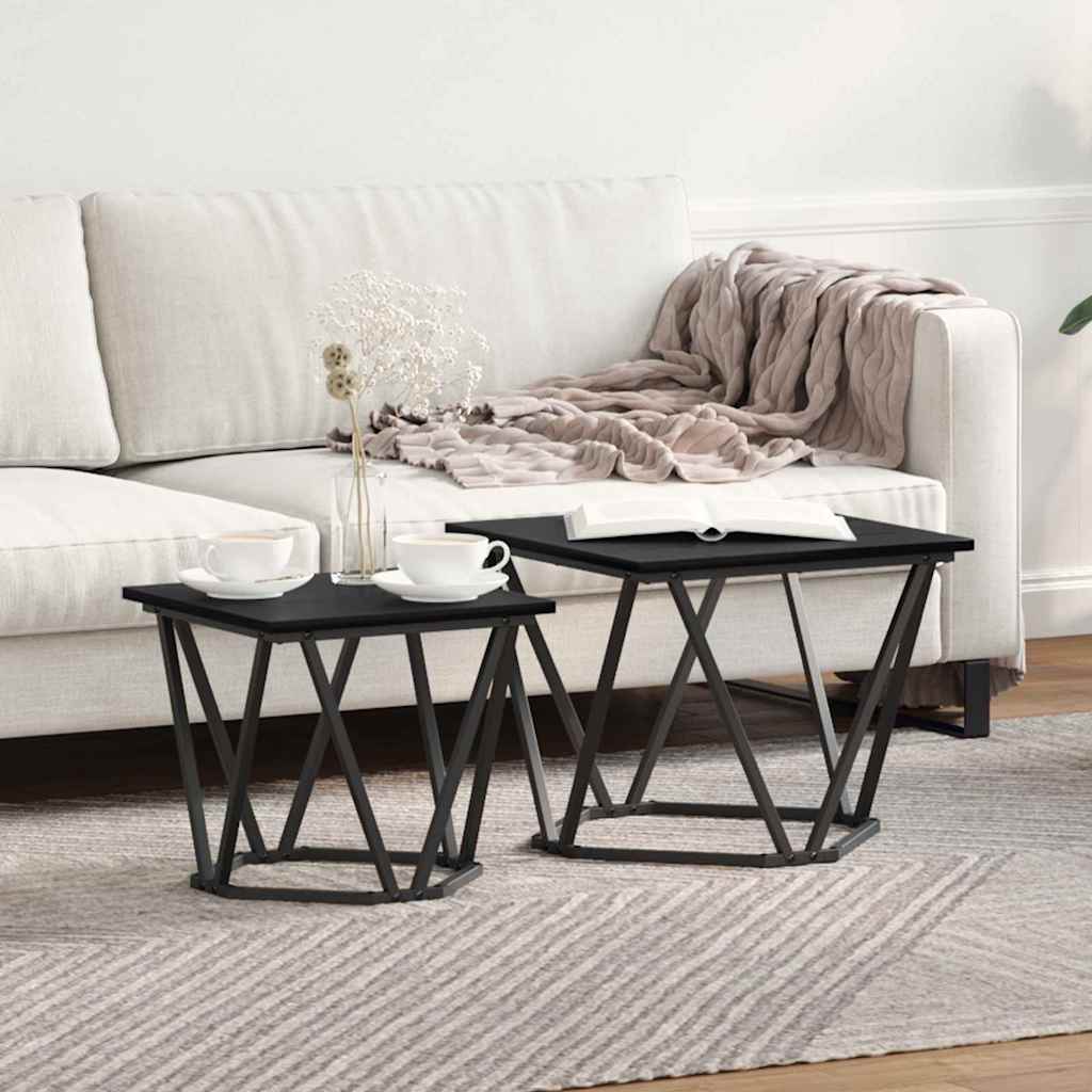 Beistelltisch-Set 2 stk. Schwarz Eichen-Optik 50 x 50 x 40 cm