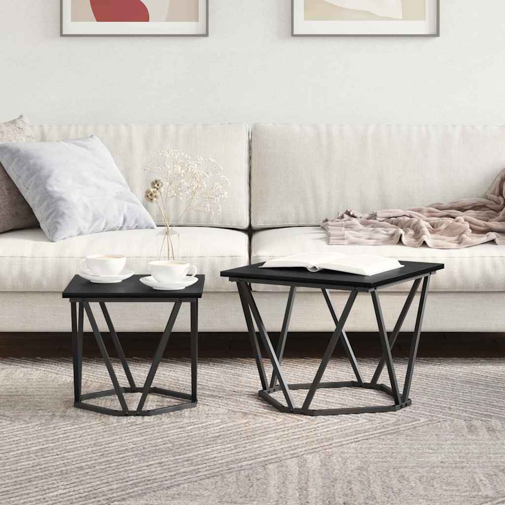Beistelltisch-Set 2 stk. Schwarz Eichen-Optik 50 x 50 x 40 cm