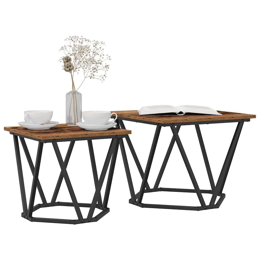 Beistelltisch-Set 2 stk. Altholz 50 x 50 x 40 cm