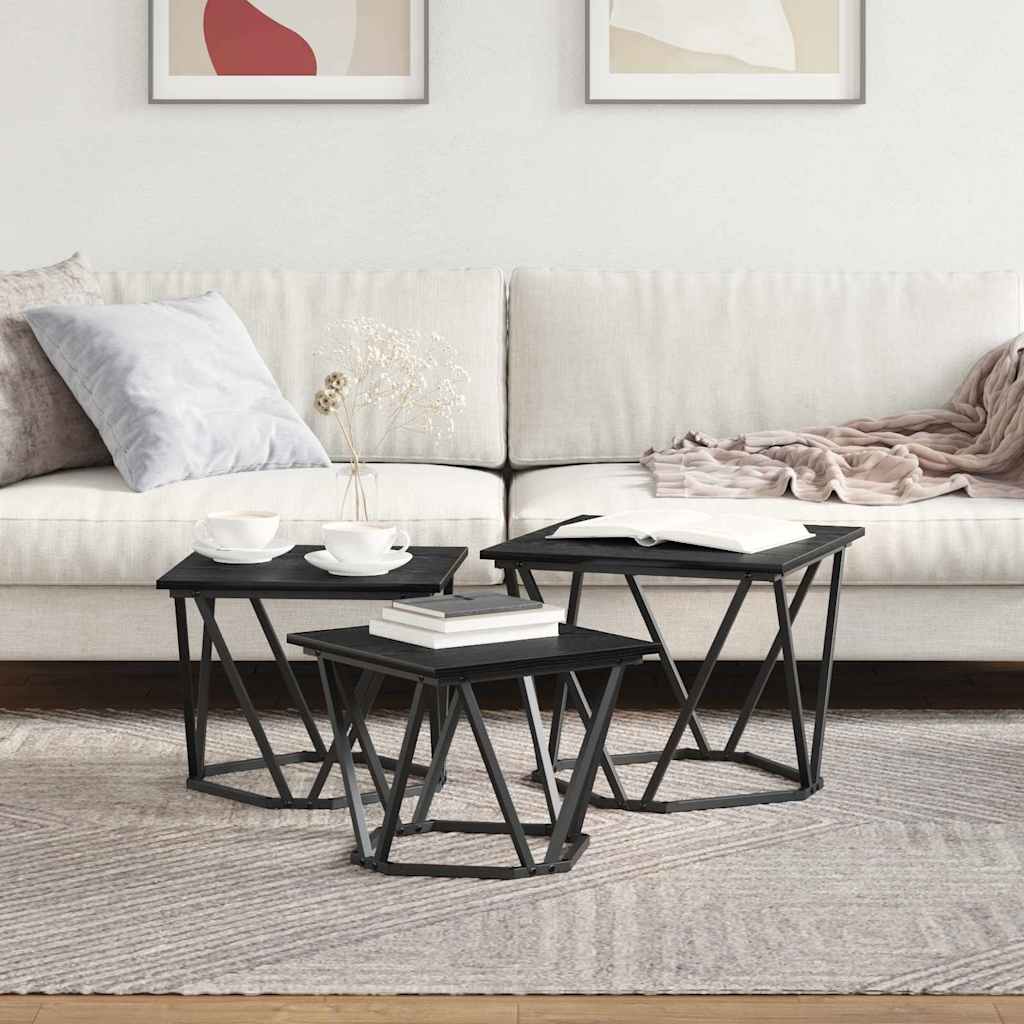 Couchtisch 3 pcs Schwarze Eiche 50 x 50 x 40 cm