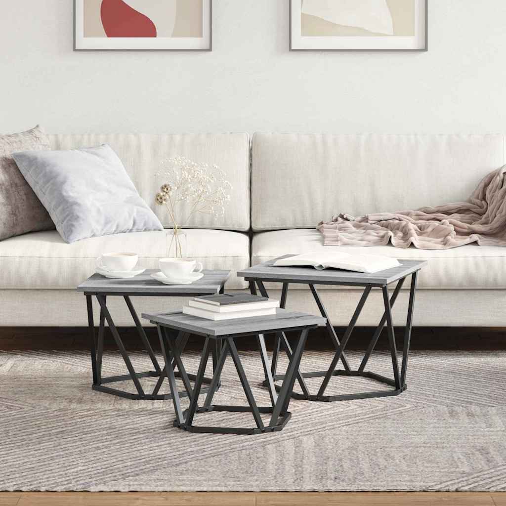 Couchtisch 3 pcs Grau Sonoma 50 x 50 x 40 cm