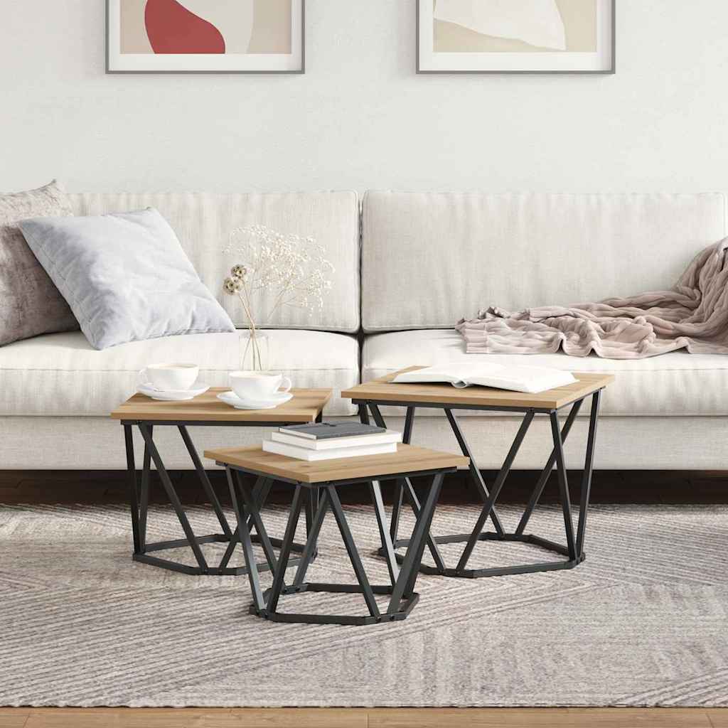 Couchtisch 3 pcs Eiche handwerklich 50 x 50 x 40 cm
