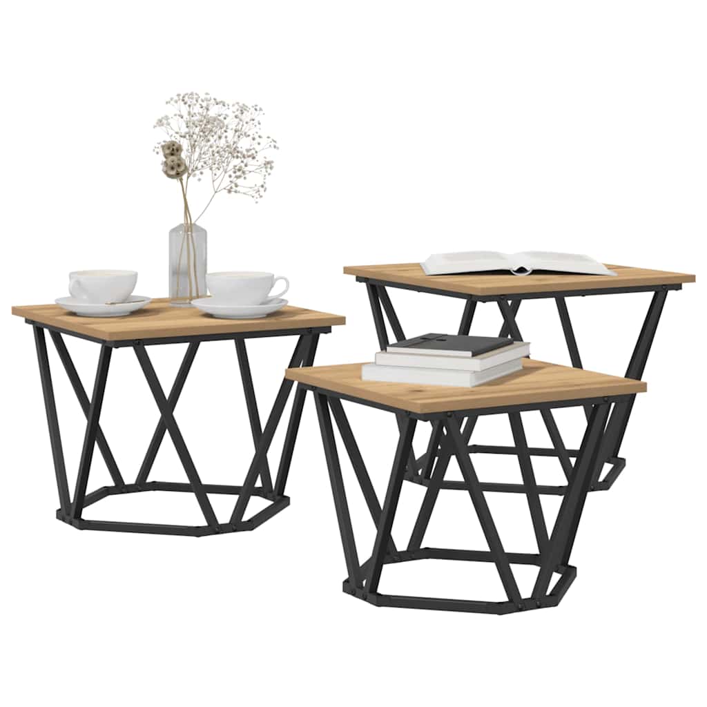 Couchtisch 3 pcs Eiche handwerklich 50 x 50 x 40 cm