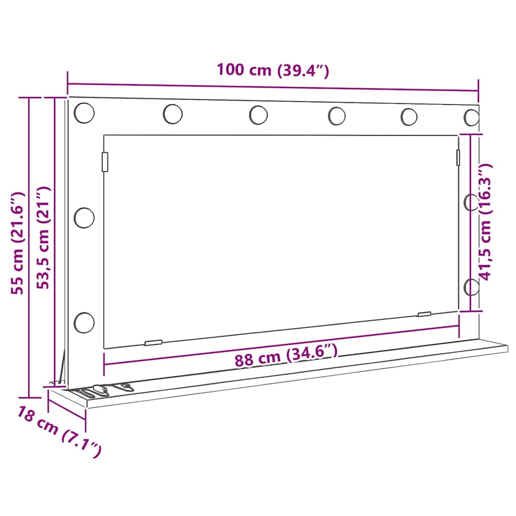 Waschtischspiegel Weiß 100 x 55 x 18 cm Rechteckig
