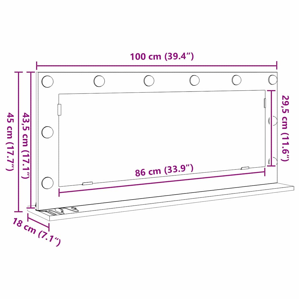 Waschtischspiegel Sonoma-Grau 100 x 45 x 18 cm Rechteckig
