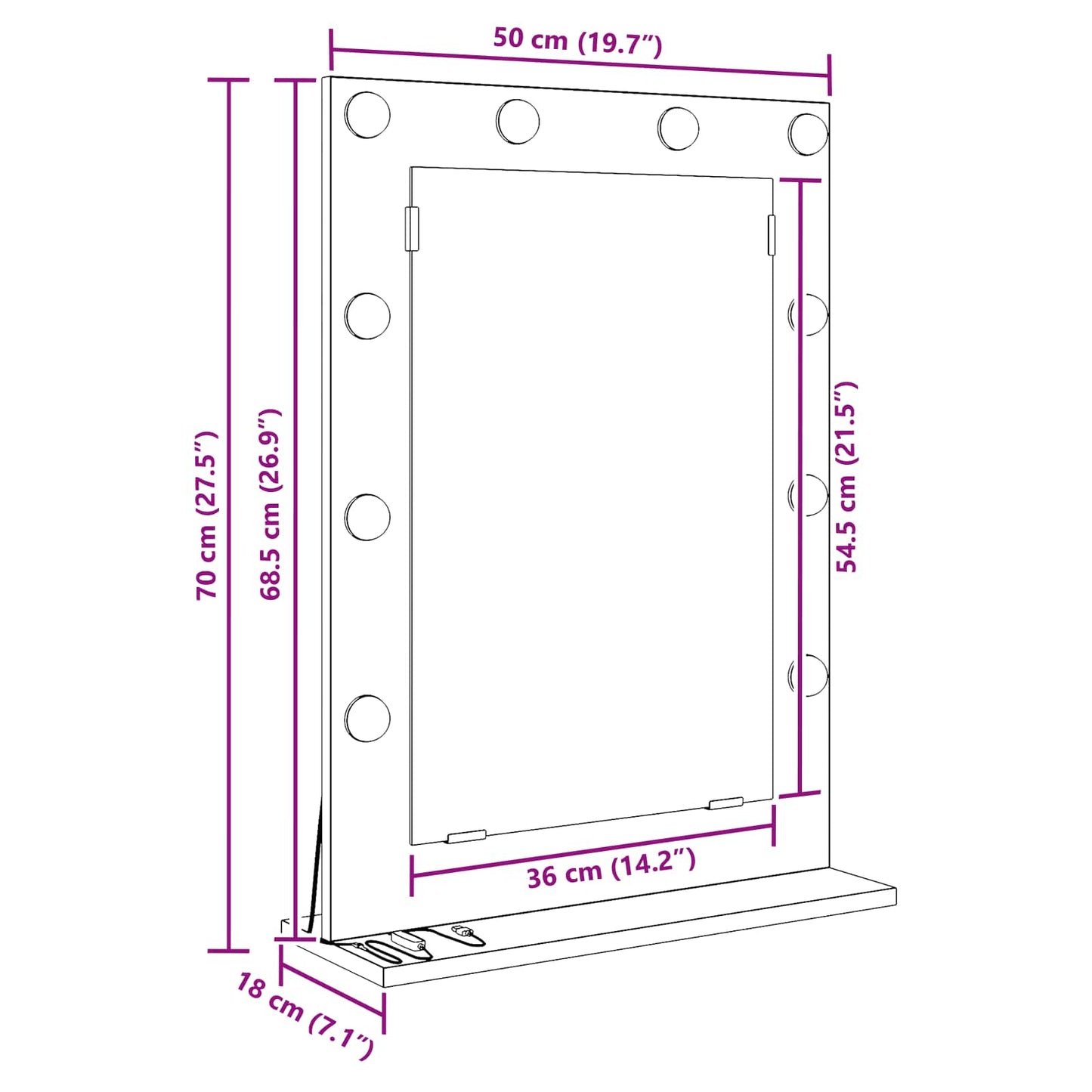 Waschtischspiegel Sonoma-Grau 70 x 50 x 18 cm Rechteckig