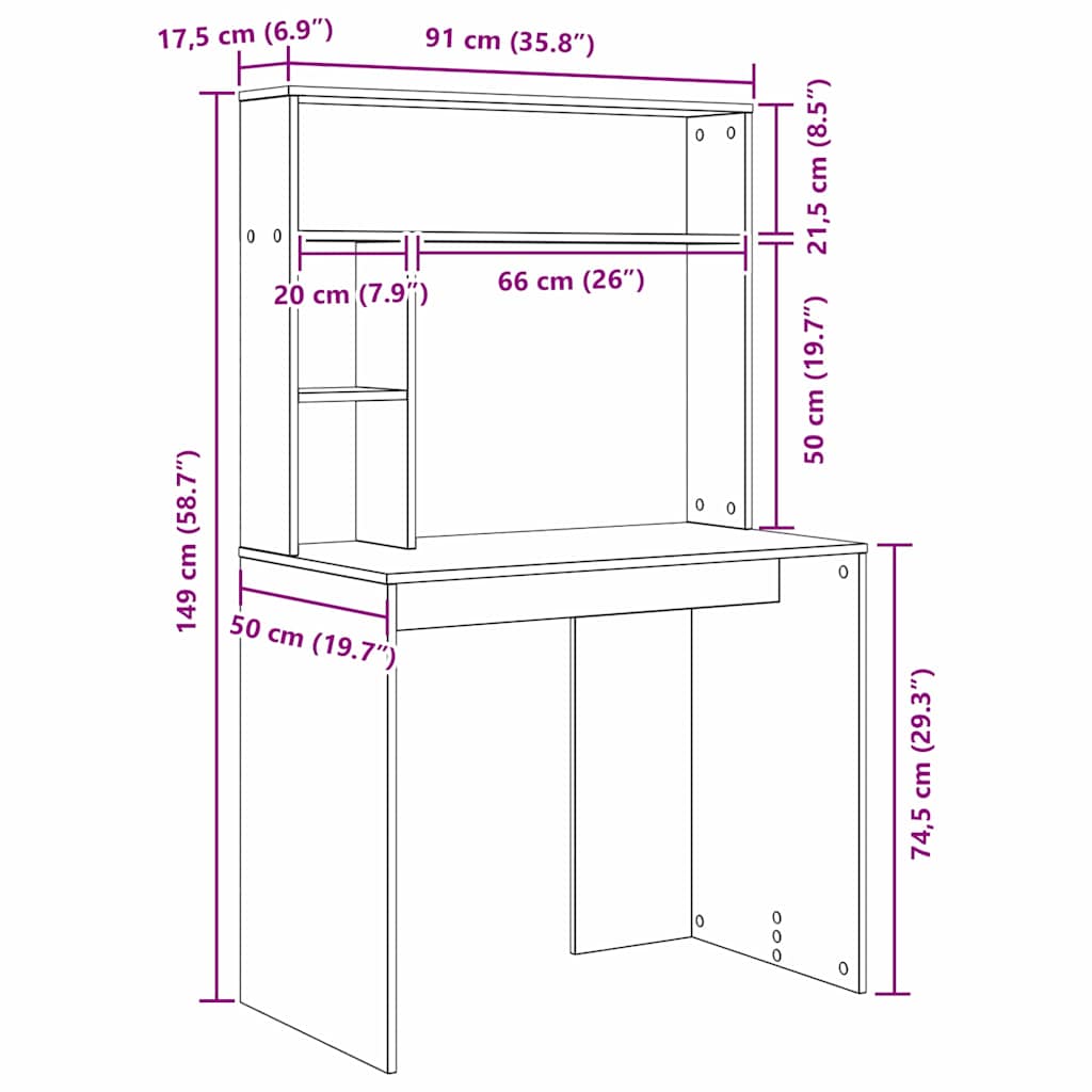 Schreibtisch Sonoma-Eiche 91 x 50 x 149 cm Holzwerkstoff