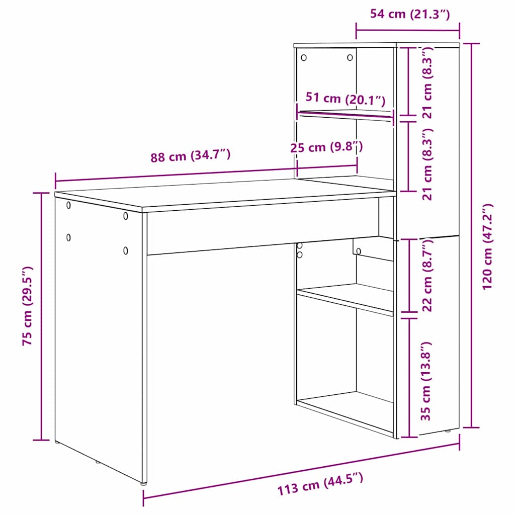 Schreibtisch Sonoma-Eiche 113 x 54 x 120 cm Holzwerkstoff