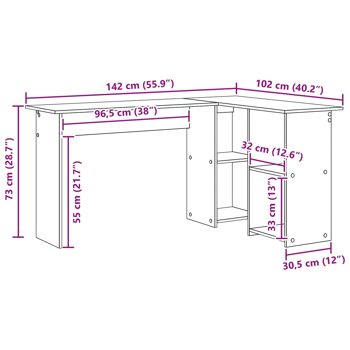 Schreibtisch Weiß 142 x 102 x 73 cm Holzwerkstoff